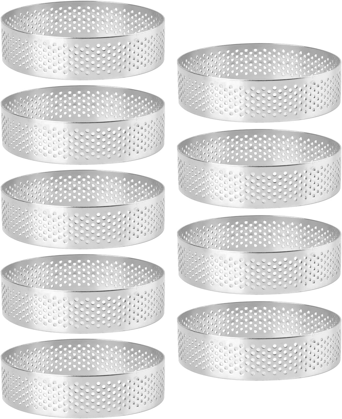 Frcctre 9 Pack 3.15 Inch Perforated Tart Rings, 304 Stainless Steel Nonstick Round Tart Rings Mousse Cake Ring Metal Crumpet Ring Pastry Mold Circle Tartlet