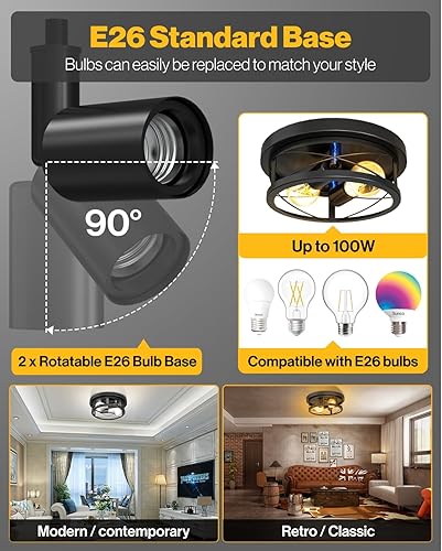 Miniatura 3 de Sunco Lámparas de techo de estilo granja, lámpara de techo rústica para vestíbulo, dormitorio, pasillo, cocina, sala de estar, estudio, 11 pulgadas