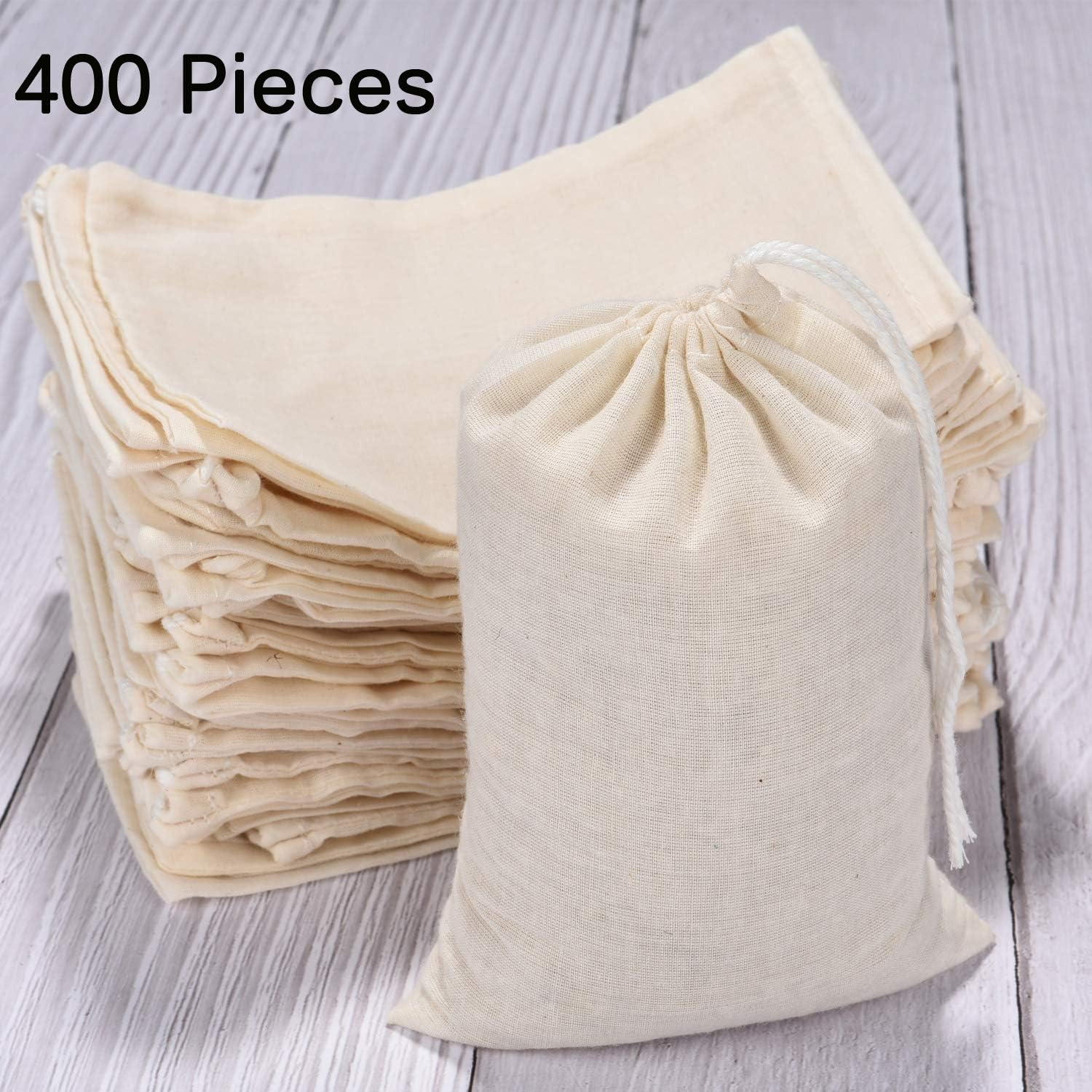 Tatuo 400 Pcs Cotton Muslin Bags with Drawstring Reusable Cloth Sachet Pouch Empty Gift Canvas Bags Bulk for Jewelry Home Party Favors (4 x 6 Inch)