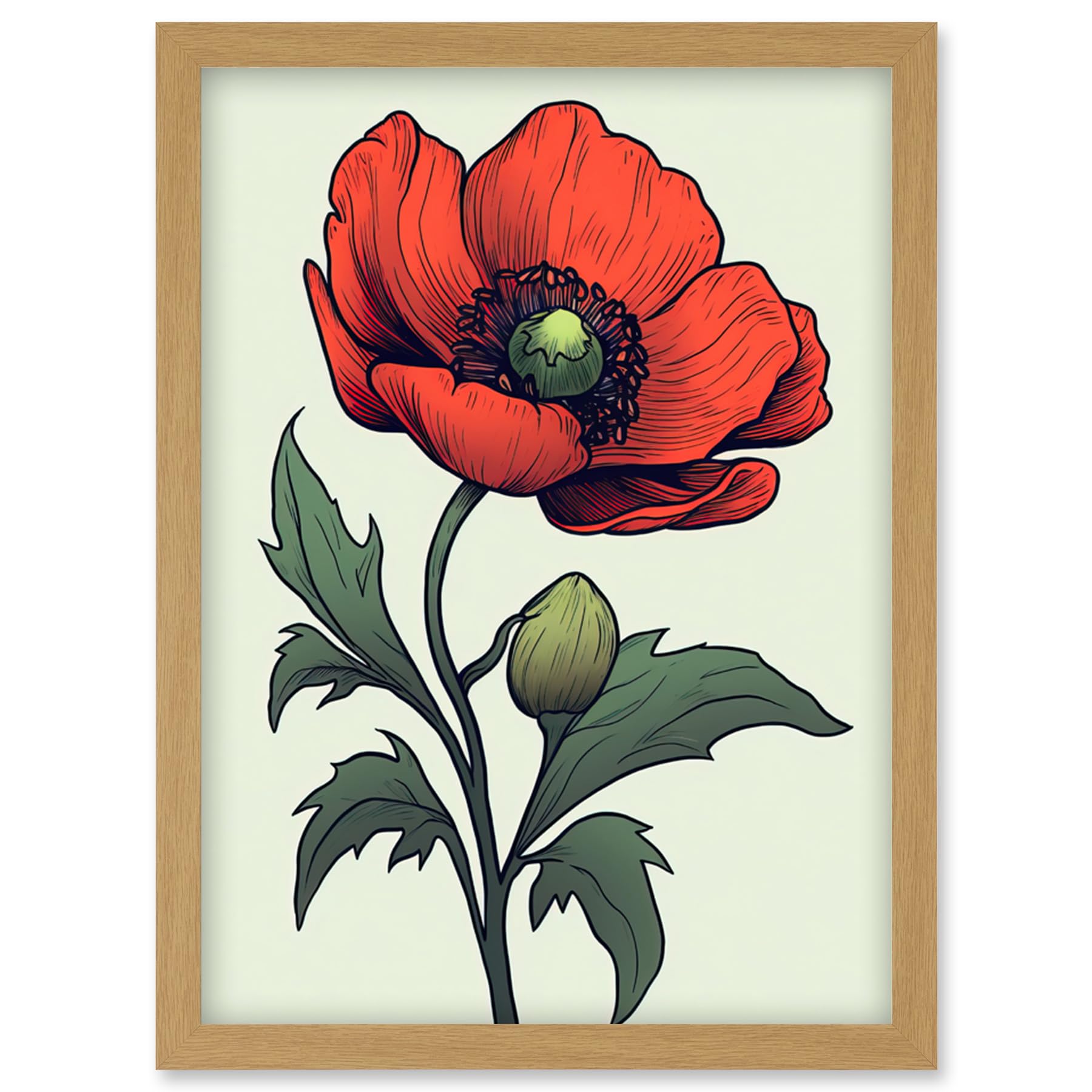 Artery8 Anemone Flower Bloom Tattoo Ink Body Art Rockabilly Americana 50s Artwork Framed Wall Art Print A4