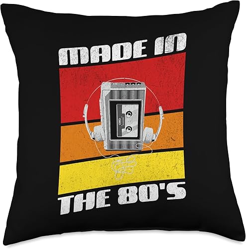 Rewind 80s90s Vintage Made Walkman 80s 90s Music Throw Pillow, 18x18, Multicolor