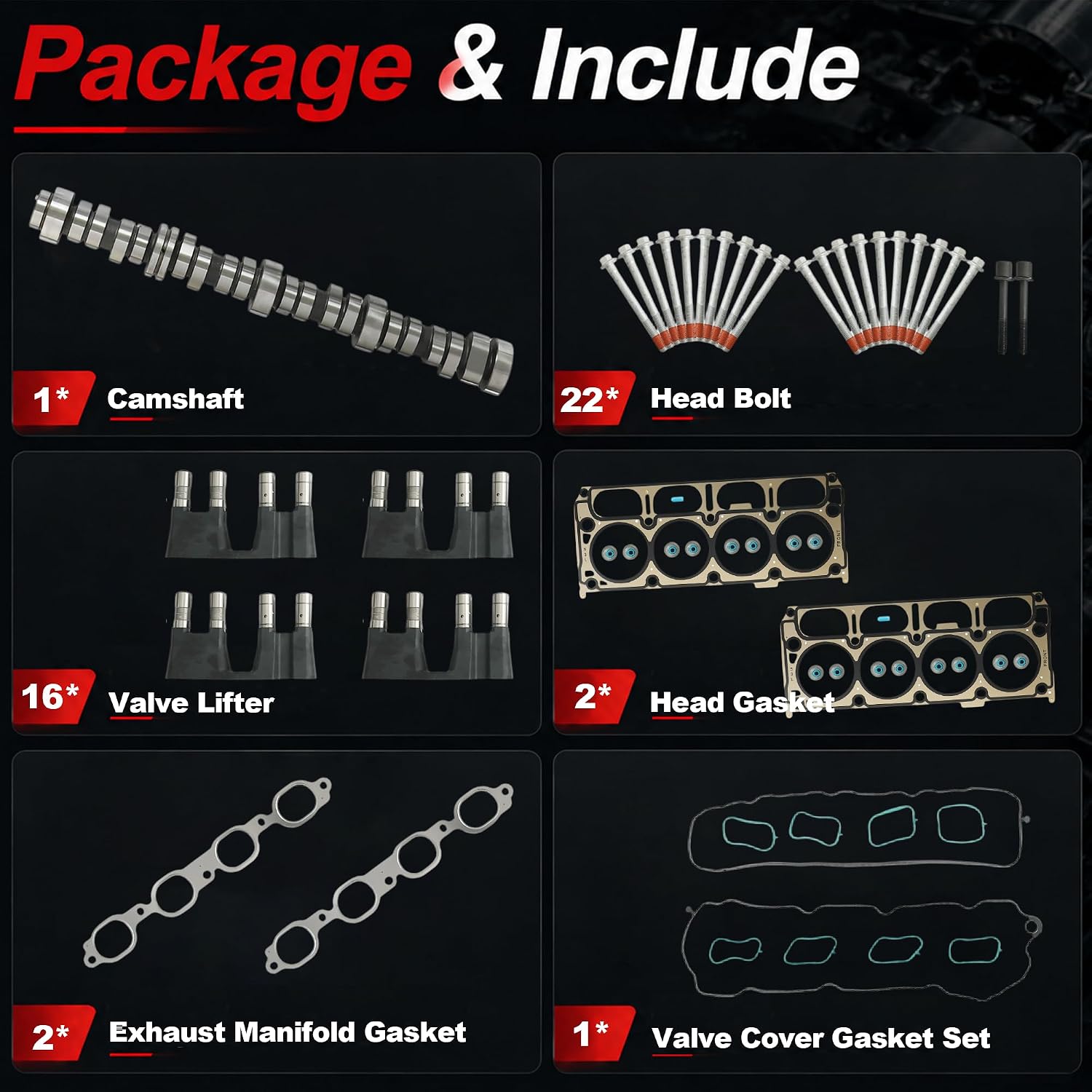 Gen V 5.3 L83 AFM/DOD Camshaft Lifter Kit & Head Gasket Set Fit For Chevrolet Silverado Suburban Tahoe GMC Sierra Yukon Gen V 2014-2020 5.3L L83 OE#12619823