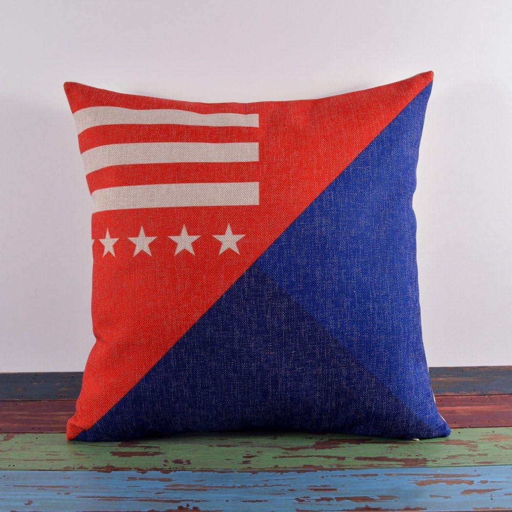 LINKWELL 45cmx45cm Dark Blue Red Star Linen Pillow Case Cushion Covers (CC504)