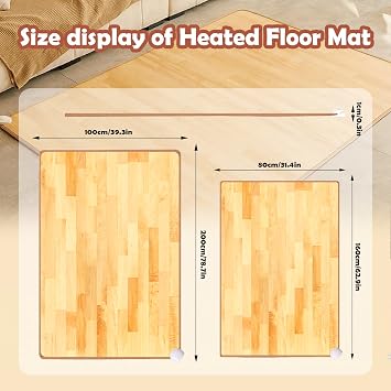 Large Heated Floor Mat Portable Infrared Heating Carpet, Heated Area Rugs Radiant Floor Heater, Heated Yoga Mat Heated Foot Warmers Under Desk (79x39in/200x100cm)