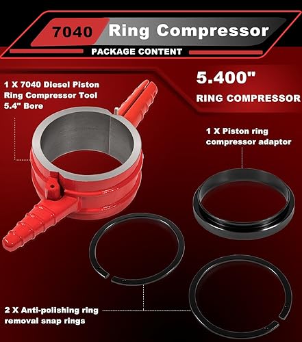 Miniatura 13 de 7040 Herramienta de compresor de anillo de pistón, adaptador de compresor de anillo de pistón y kit de anillo antipulido para Cummins ISX QSX 15