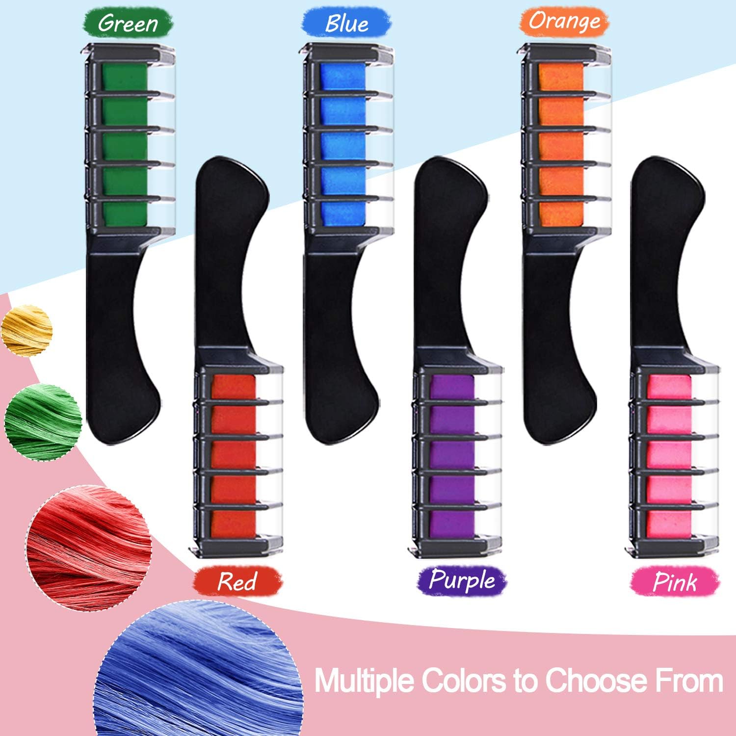 6 Colori Capelli Gesso con Coperchio, EBANKU Gessetti per Capelli Temporanei,Gessetti per Capelli Lavabili per Bambini, Adulti e Cosplay fai da te,Funziona su Tutti i Colori di Capelli (Nero)