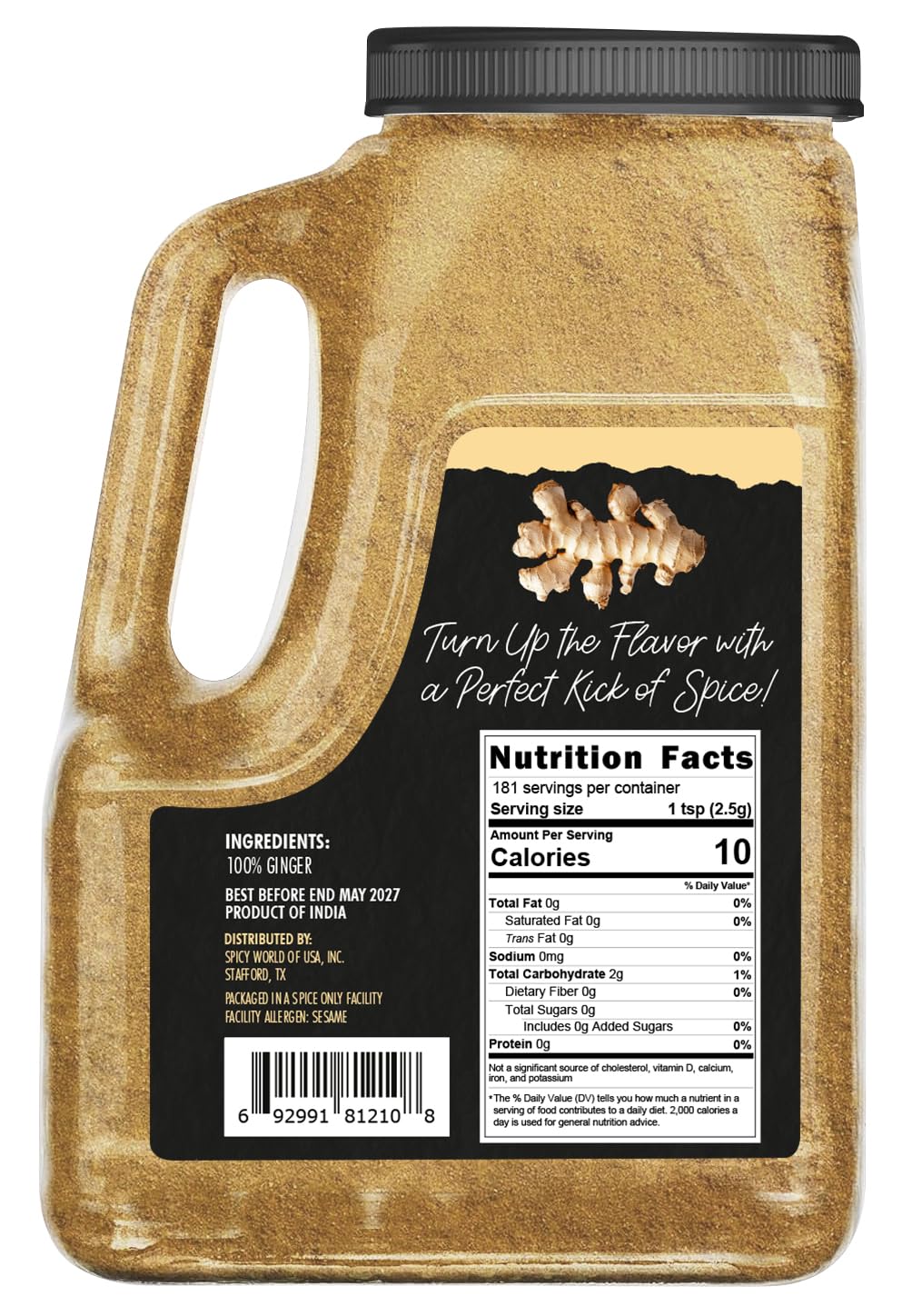 Spicy World Ginger Powder 5 LB Jar – Gluten Free, Bulk Ground Dried Ginger Root, Pure Zingiber Officinale, Non-GMO, Warm & Spicy Flavor for Cooking, Baking, and even Teas