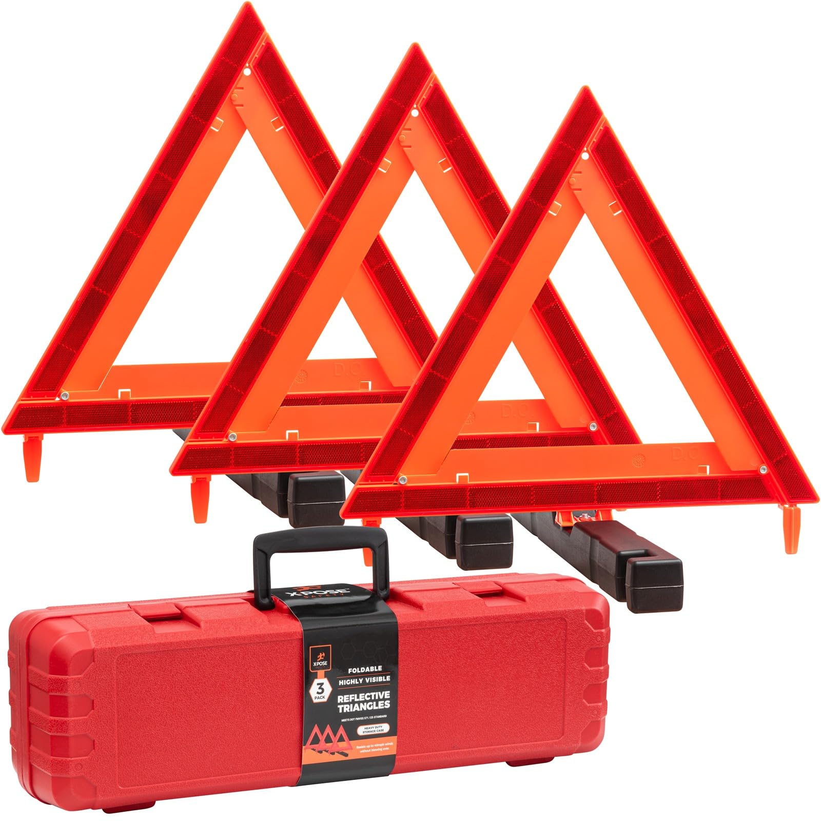 - Xpose Safety Reflective Emergency Triangles – 1 Kit (3 Triangles) – DOT Approved Roadside Car Safety Warning Reflectors – Red & Orange Automotive Vehicle Hazard Visibility Markers