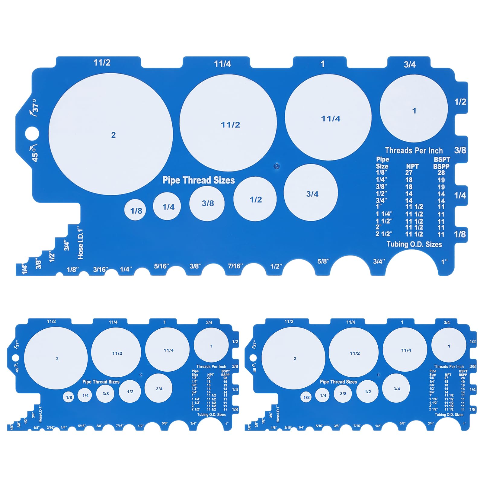 3 Pcs Plastic Pipe & Tubing Size Gauge Bolt Sizer for Quickly Sizing Nuts and Bolts, Pipe Measuring Tool, Easy to Read Bolt Size and Thread Gauge