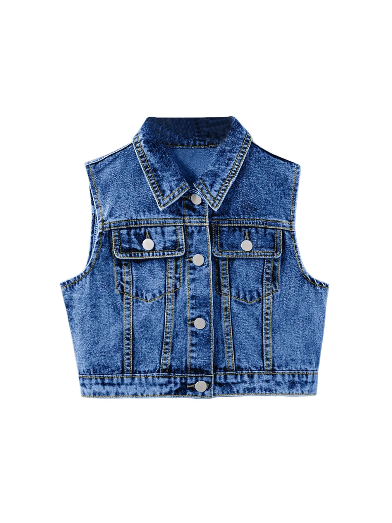 SweatyRocks Girl's Denim Vest Button Down Sleeveless Jean Jacket Outerwear