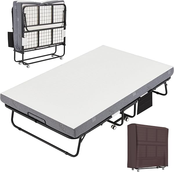 MELLCOM Folding Bed with Mattress, Portable Rollaway Guest Bed for Adults with 5 Inch Foam Mattress