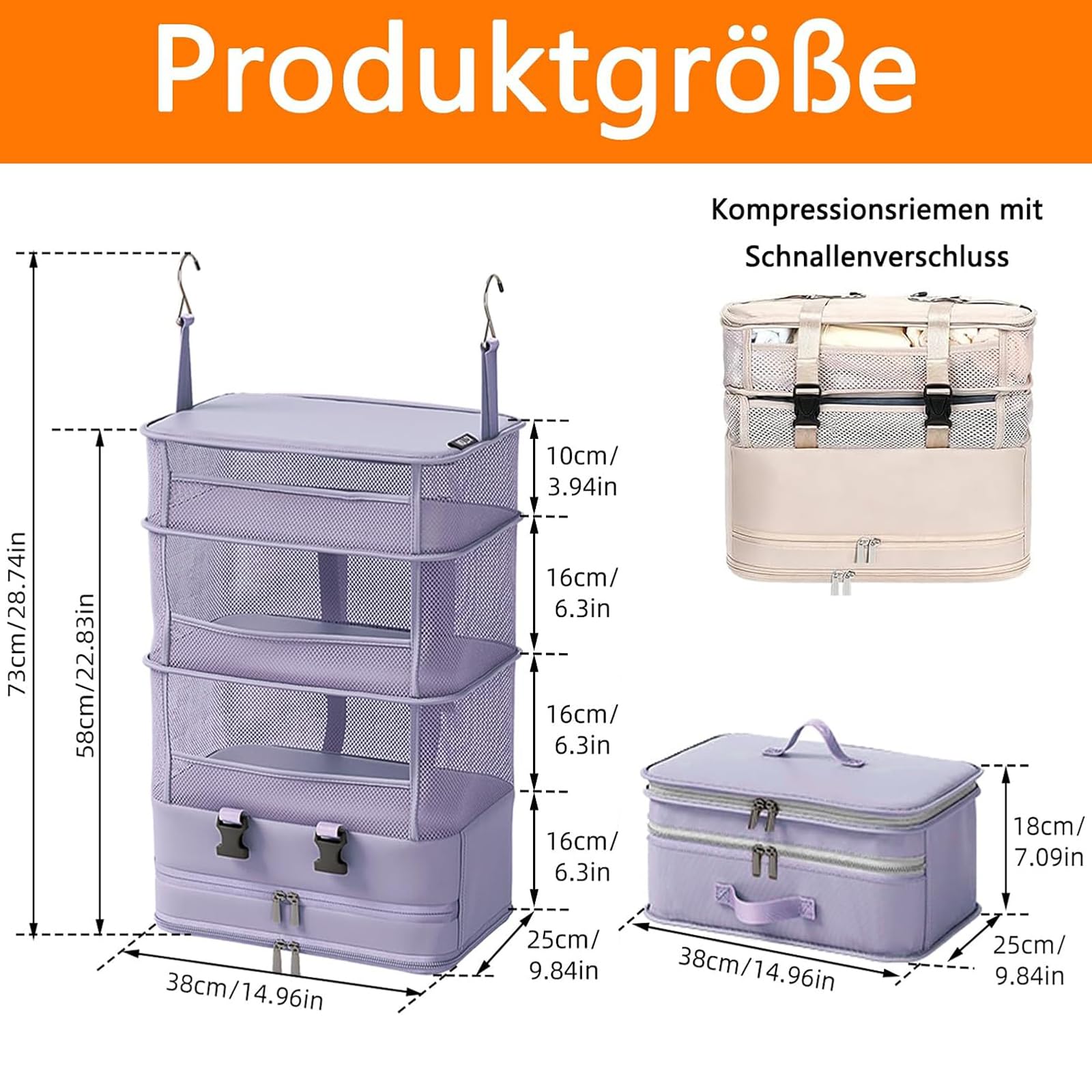 SUGODA Organizer per valigie, a 5 strati, organizer a compressione, da appendere, da campeggio, pieghevole, per bagaglio a mano, borsa per abiti da viaggio, per attività all'aperto