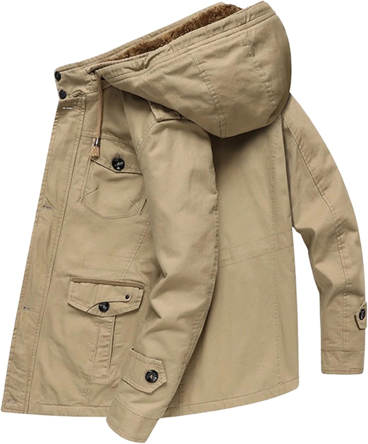 Men Polar Fleece Breathable Hood Jacket Classic Solid Business Sherpa Jacket Winter Casual Warm Thicken Cotton Coat