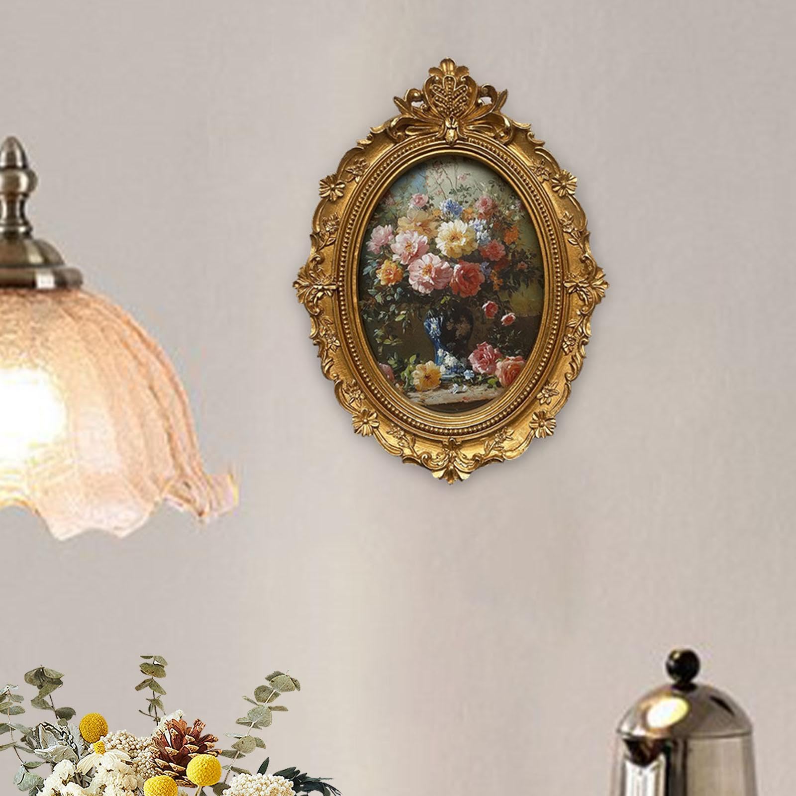 Cornice portafoto x 7 Pollici, Ovale retrò in Resina Decorata, Porta Foto, Regalo di Compleanno per Soggiorno, Decorazione per la casa