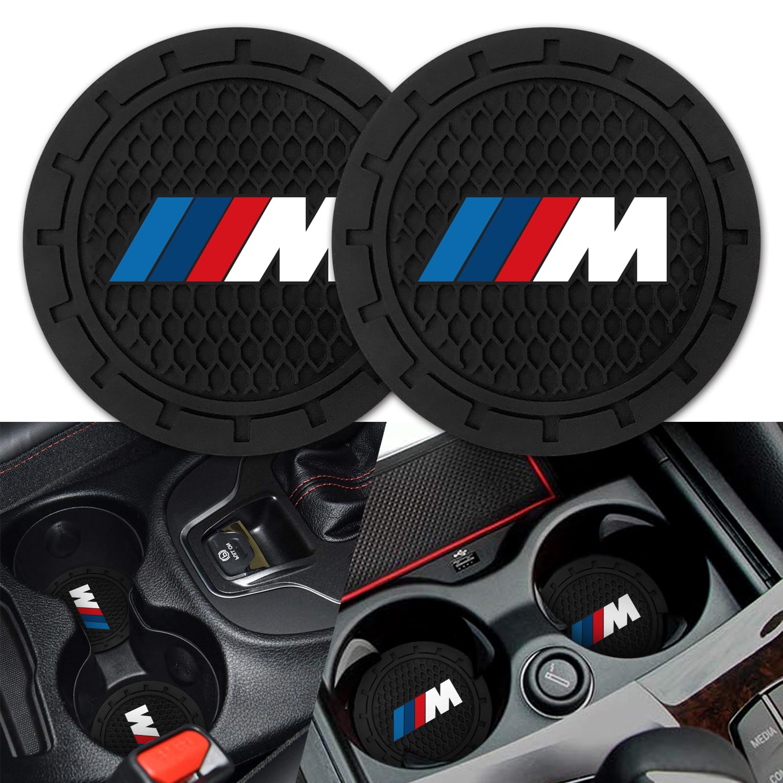 2 Pcs Car Cup Holder Coasters Compatible with BMW M M2 M4 M5 M6 M8 X1 X2 X3 X5 X6 M135i M240i Z4 328i X7 Car Interior Silicone Non-Slip Accessories (2.75 Inch)