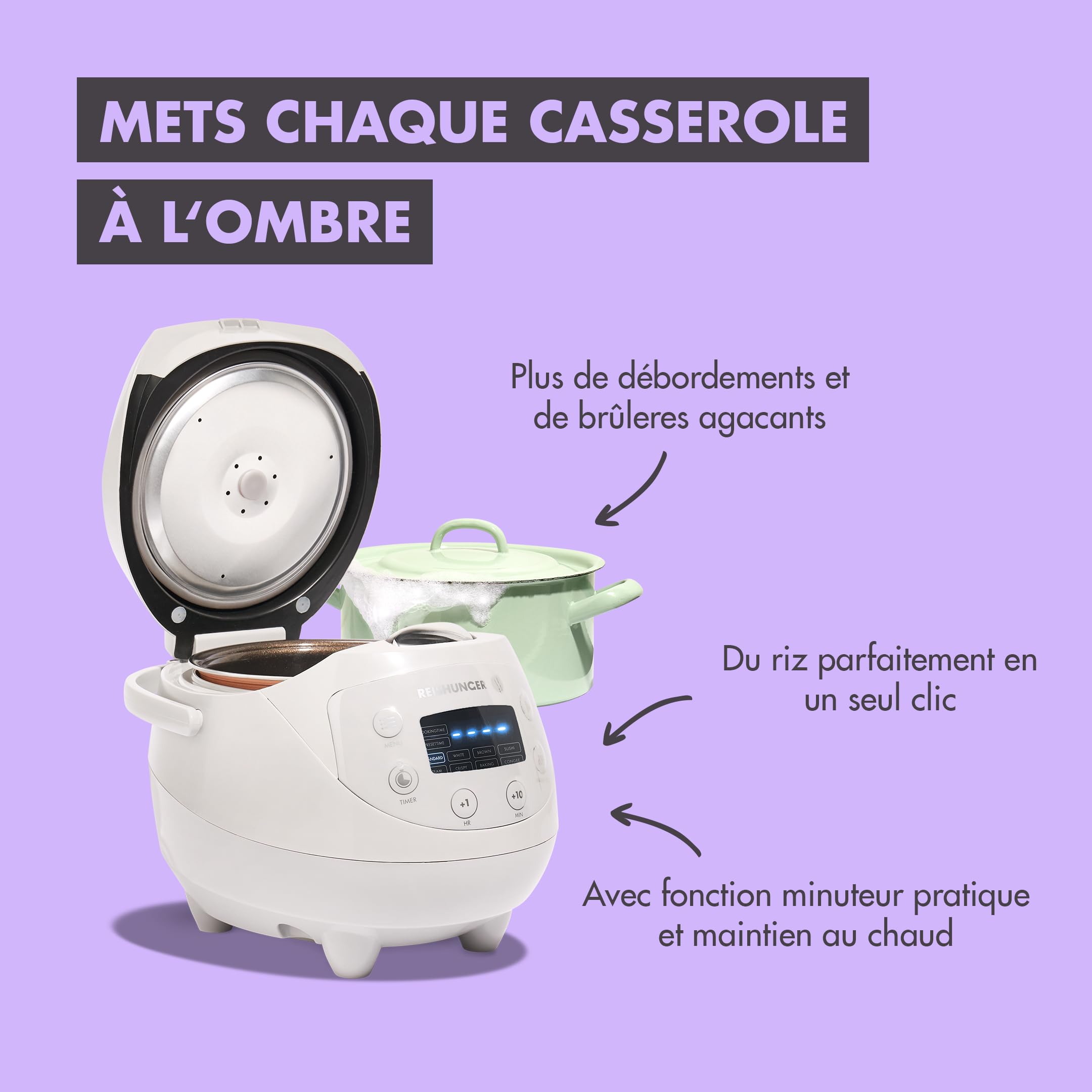 Reishunger Mini Auto Cuiseur Riz (rice cooker) Japonais et Cuiseur Vapeur Gris avec la Fonction de Maintien au Chaud et Bol en Céramique, dont Cuillère et Tasse à Mesurer – 0,6 l pour 1-3 personnes