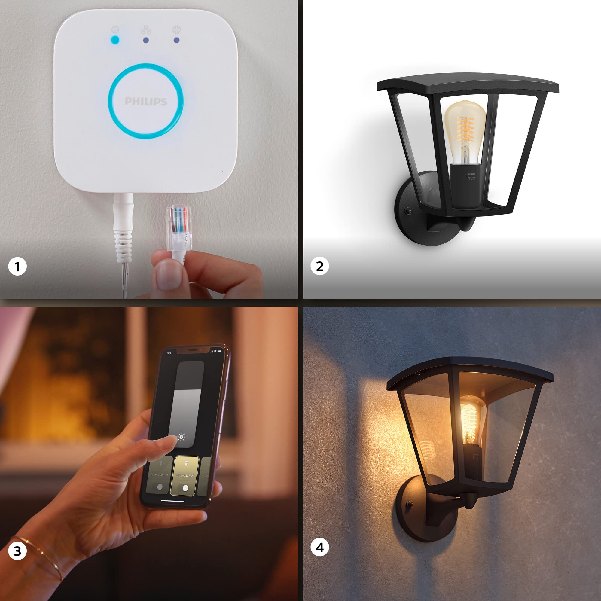 Philips Hue White Inara Wandleuchte Outdoor schwarz 550lm, warmweißes Licht, dimmbar, steuerbar via App, kompatibel mit Amazon Alexa (Echo, Echo Dot)