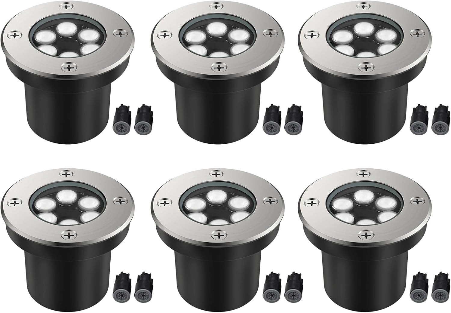 JESLED Landscape Lighting 6W LED Well Lights, 12V 24V Ground Lights 6000K Bright White, IP67 Waterproof Low Voltage Landscape Light Spotlight for Driveway Deck Patio Yard Garden Outdoor (6 Pack) - Amazon product rated Grade A