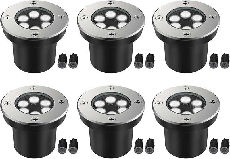 JESLED 6 Pack Low Voltage Landscape Lights, 6000K LED Well Lights | 6W In-Ground Lights, IP67 Waterproof, 90° Wide Beam, 5-Ton Load Resistant for Driveway Yard Patio Deck Garden