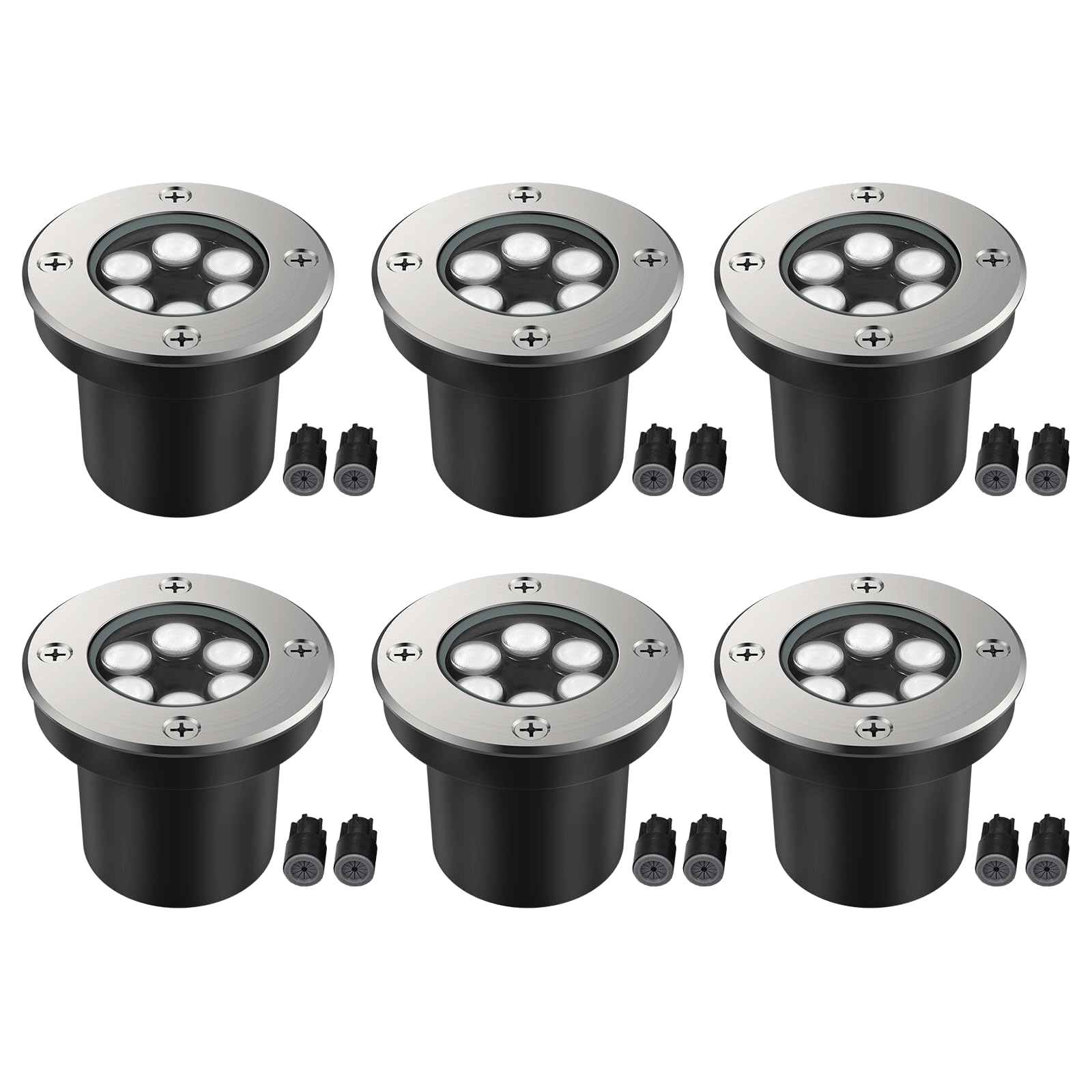 JESLED Landscape Lighting 6W LED Well Lights, 12V 24V Ground Lights 6000K Bright White, IP67 Waterproof Low Voltage Landscape Light Spotlight for Driveway Deck Patio Yard Garden Outdoor (6 Pack)