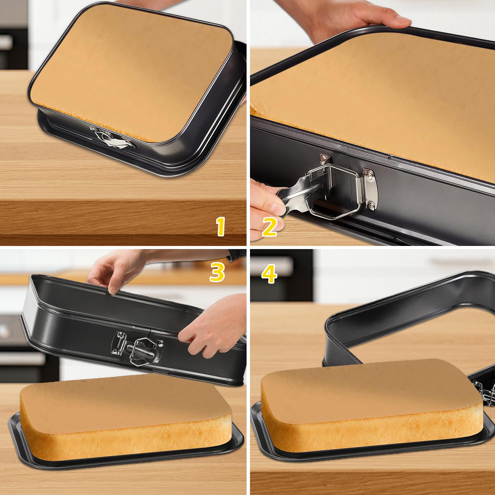 GAESHOW Stampo Apribile Rettangolare 33x23 cm, Tortiera Apribile, Teglia da Forno Rettangolare con Cerniera, Tortiera rettangolare Apribile, Fondo Salvagoccia, Acciaio al Carbonio, Nero