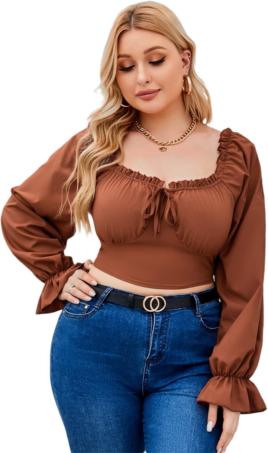 Blusa de mujer de talla grande, manga larga, corbata Chile Ubuy