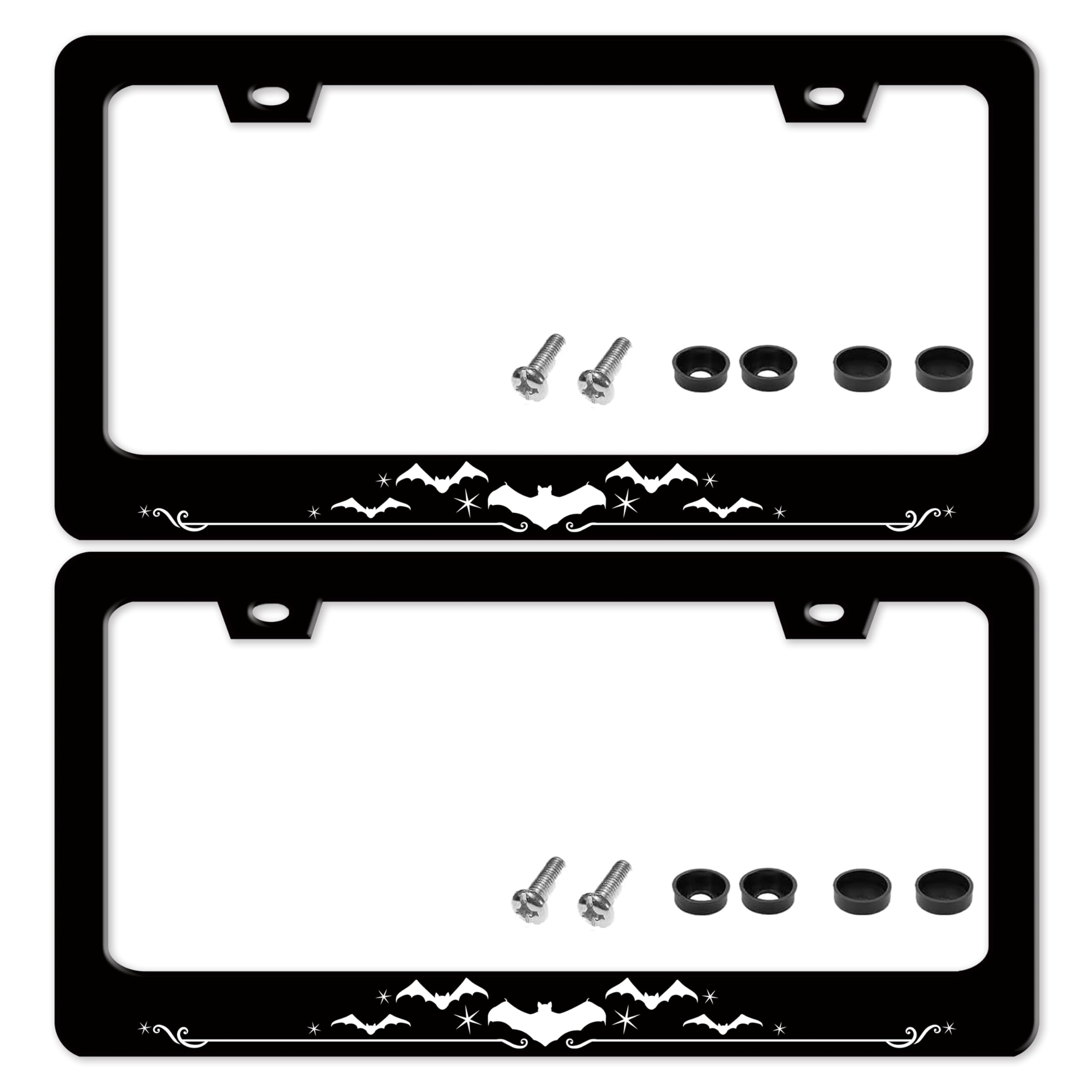 Bat License Plate Frame 2 Pack Funny Gothic Style License Plate Holder Animal for Front or Rear Car Tags Reusable Durable Stainless Steel Car Decoration with Screws 6.3 X 12.2 Inch for Men Women