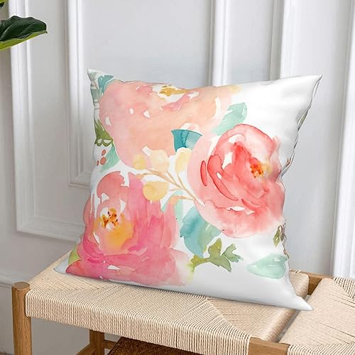 Miniatura 5 de Juego de 4 fundas de almohada de flores de peonía de 18 x 18 pulgadas, acuarela rosa floral femenina, menta pastel, coloridas, fundas de almohada
