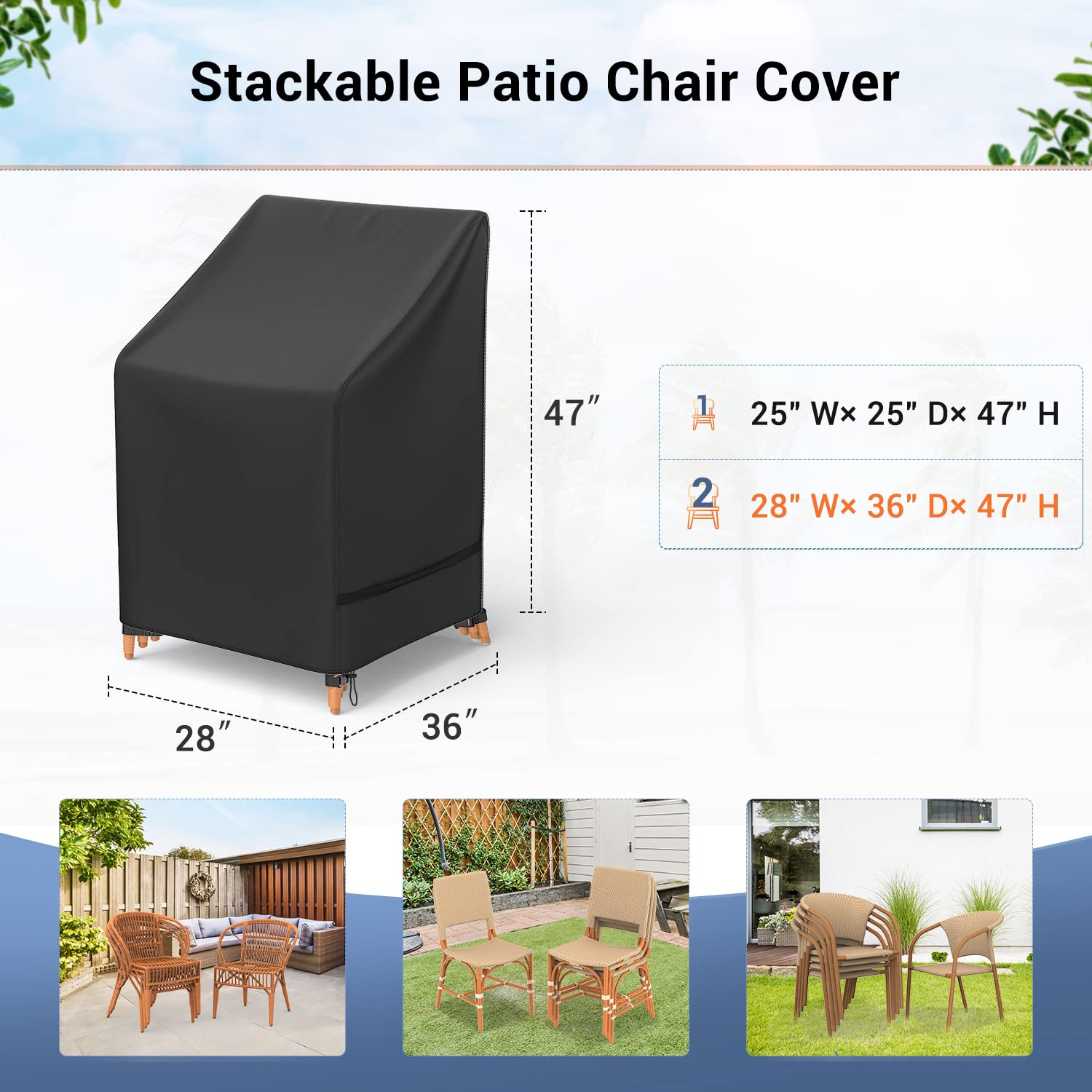 Mrrihand Patio Chair Covers, Outdoor Stackable Chair Covers Waterproof, Heavy Duty Patio Furniture Covers Fits for 4-6 Stackable Dining Chairs, 28