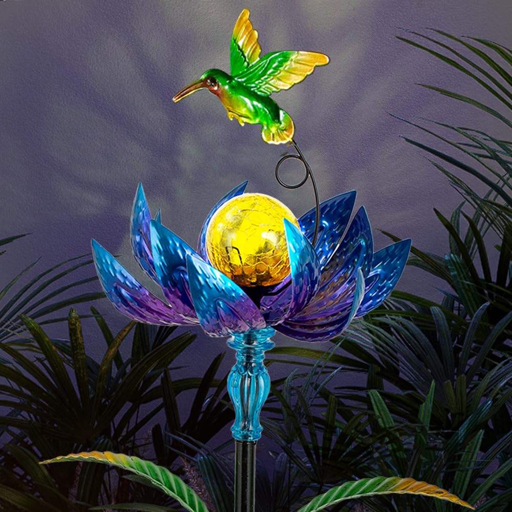 Sunnylight Solar Wind Spinners Outdoor, Solar Wind Spinner with LED Lights Ball, Garden Windmill for Yard, Garden, Patio, Lawn Decor (Blue)