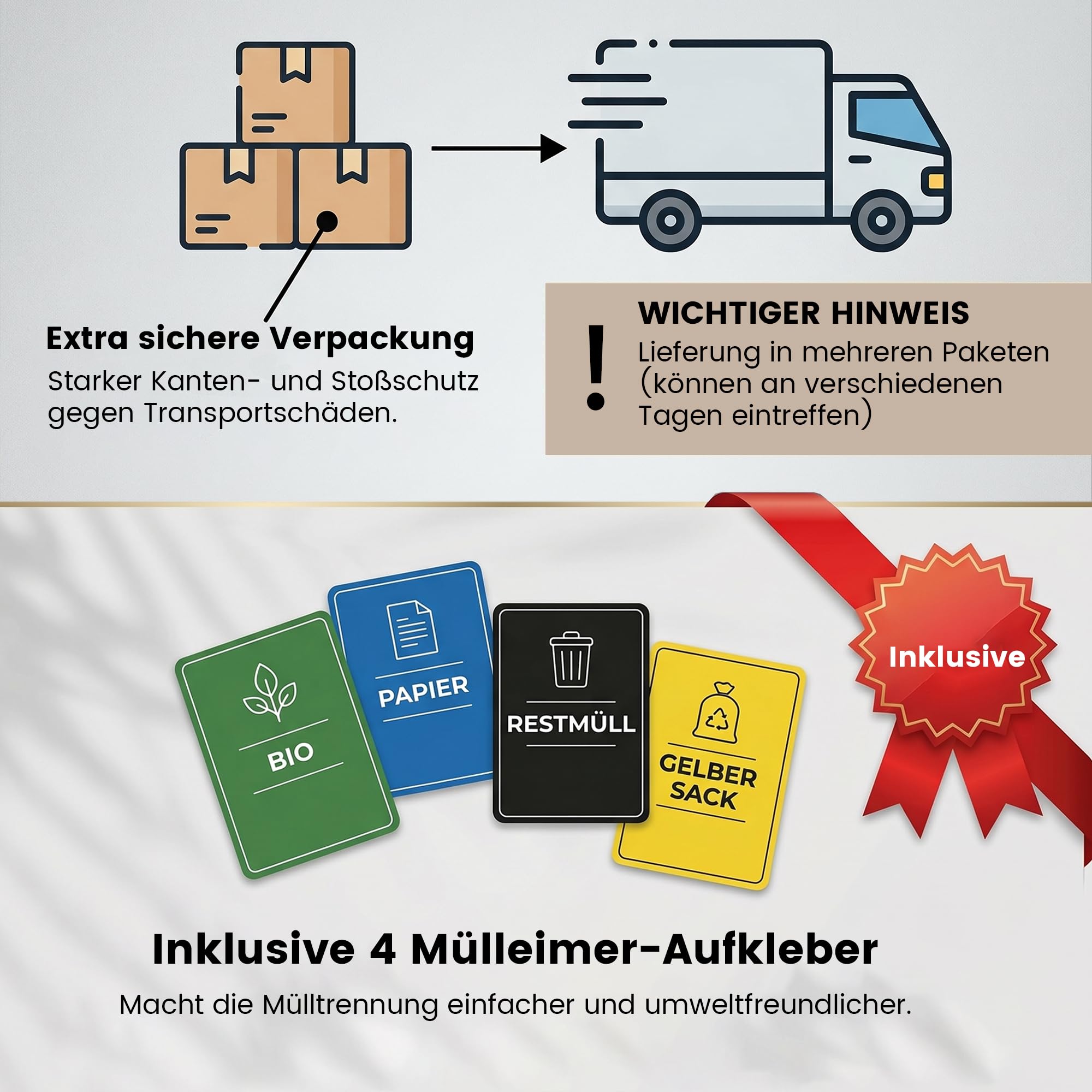 Mülltonnenbox 4er 240L Verzinkter Stahl, Wetterfeste Mülltonnenverkleidung mit Gasdruckfedern & Müll-Aufkleber, Anthrazit (Lieferung: 4 Pakete, 2X A+2X B)