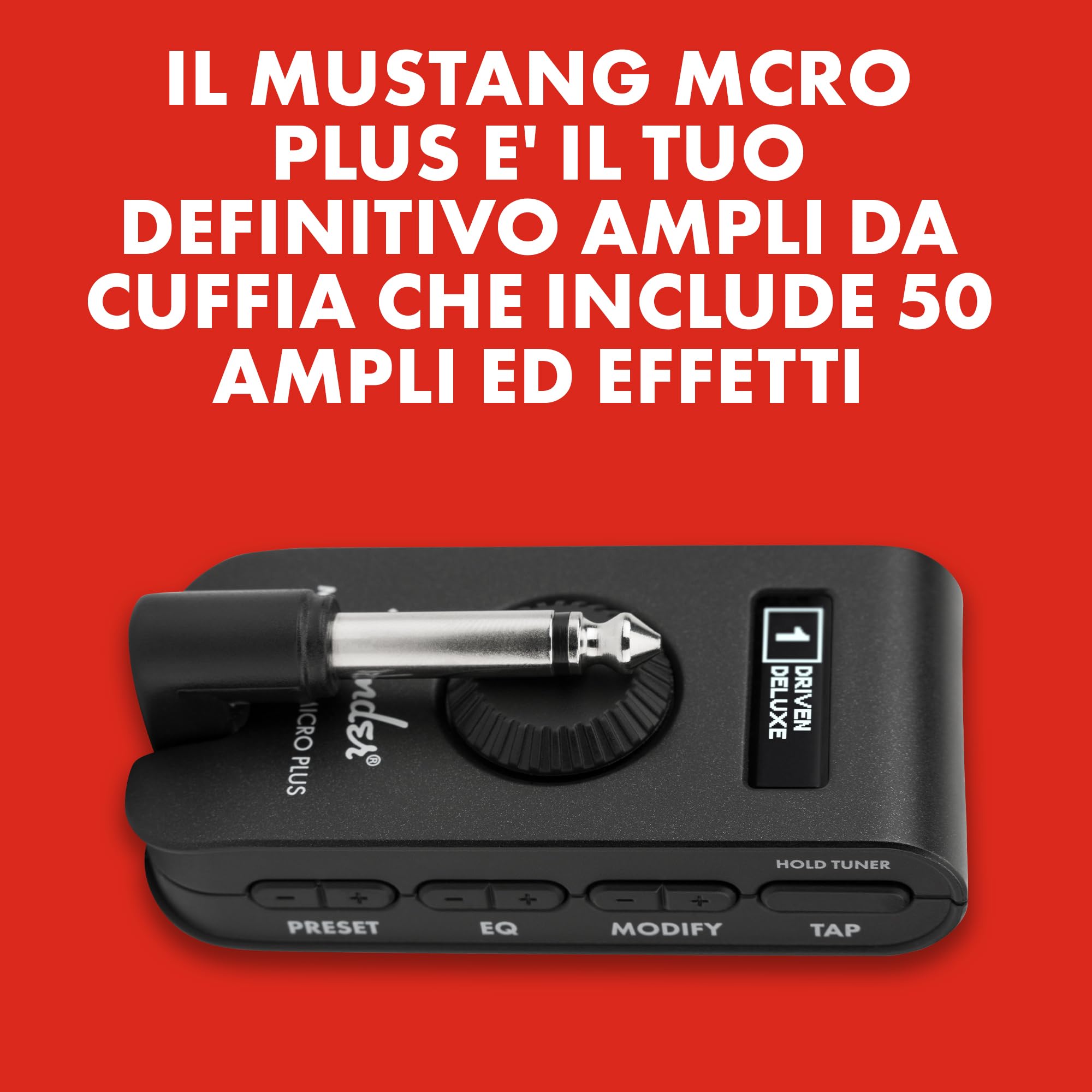 Fender Mustang Micro Plus Amplificatore per Chitarra, 25 modelli, 25 Effetti, Bluetooth, 100 preset, Ricaricabile USB