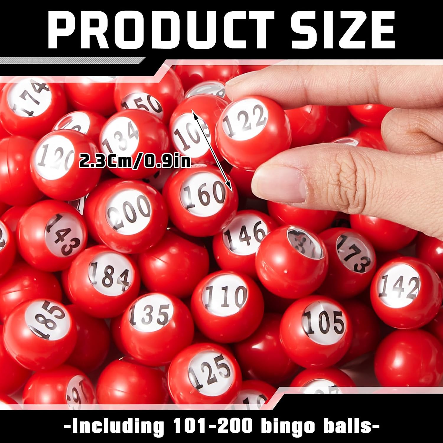 Liliful Raffle Bingo Ball Set - Numbered with Easy Read Window, Mini Plastic Balls for Game Night, and Large Group Activities, Red 101-200 100