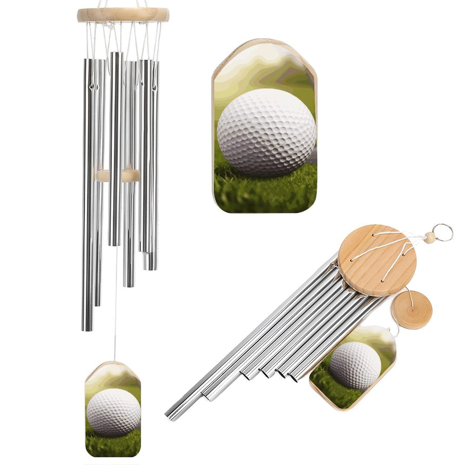 Carillon éolien en bois de qualité et aluminium brossé au design de golf