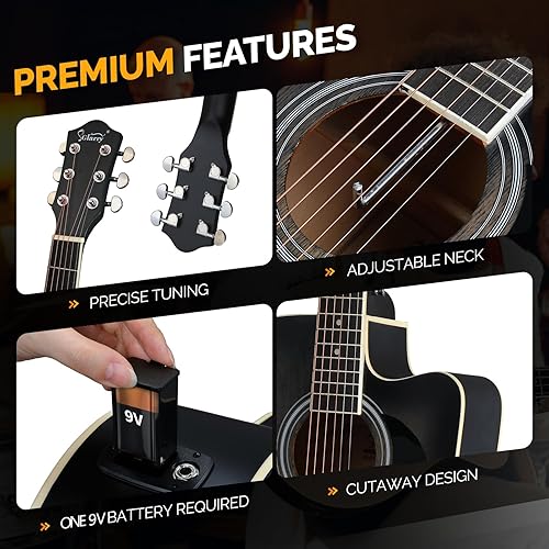 Miniatura 5 de GLARRY Kit de guitarra eléctrica acústica de tamaño completo de 6 cuerdas con amplificador de 15 W, guitarra acústica eléctrica Cutaway de 41 Negro
