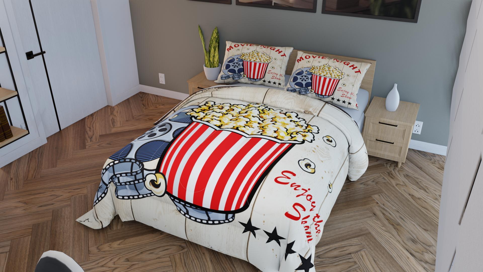 Homewish Retro-Kino Duschvorhang-Set – Wasserdicht, 183 X 183 Cm, Mit Popcorn- & Film-Motiv Für Kinder & Erwachsene