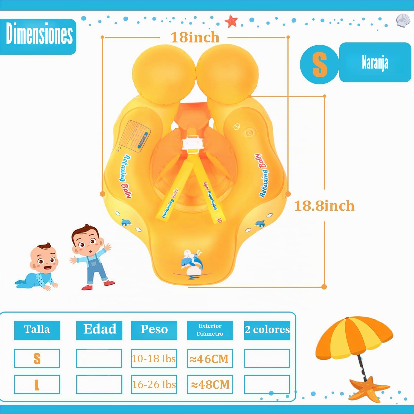 COSORO Flotador Bebe con Asiento,Asiento Seguridad y Respaldo de 3 a 24 Meses,Flotador Inflable para Bebé,Piscina para Bebés,Anillo Natación de Entrenamiento Bebés 2 a 6 Años