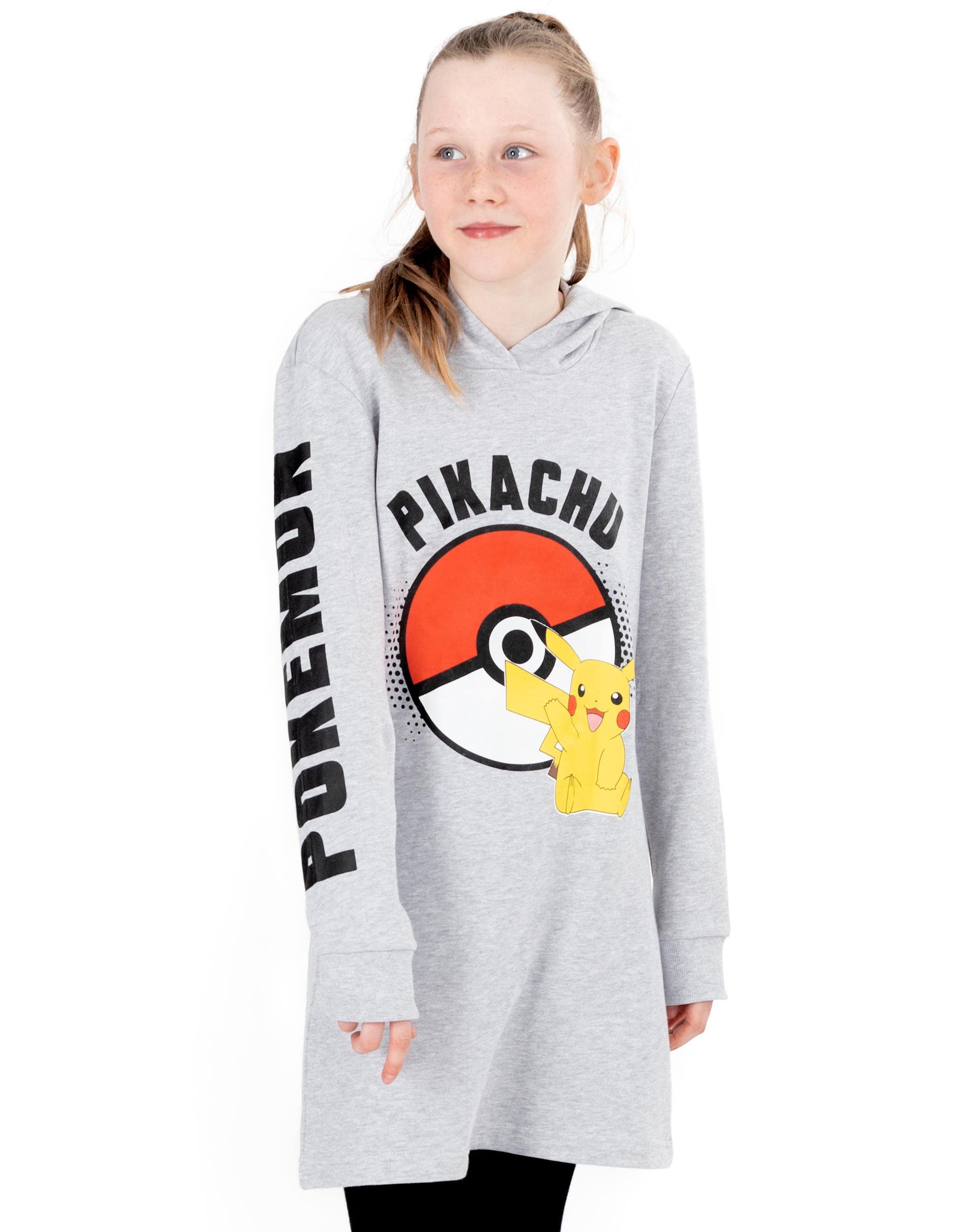 Pokémon Girls Grey Pokemon Hoodie Dress For | Kids Game Pikachu Pokeball Jumper Pullover Outfit | Clothing Gamer Merchandise 11-12 Years