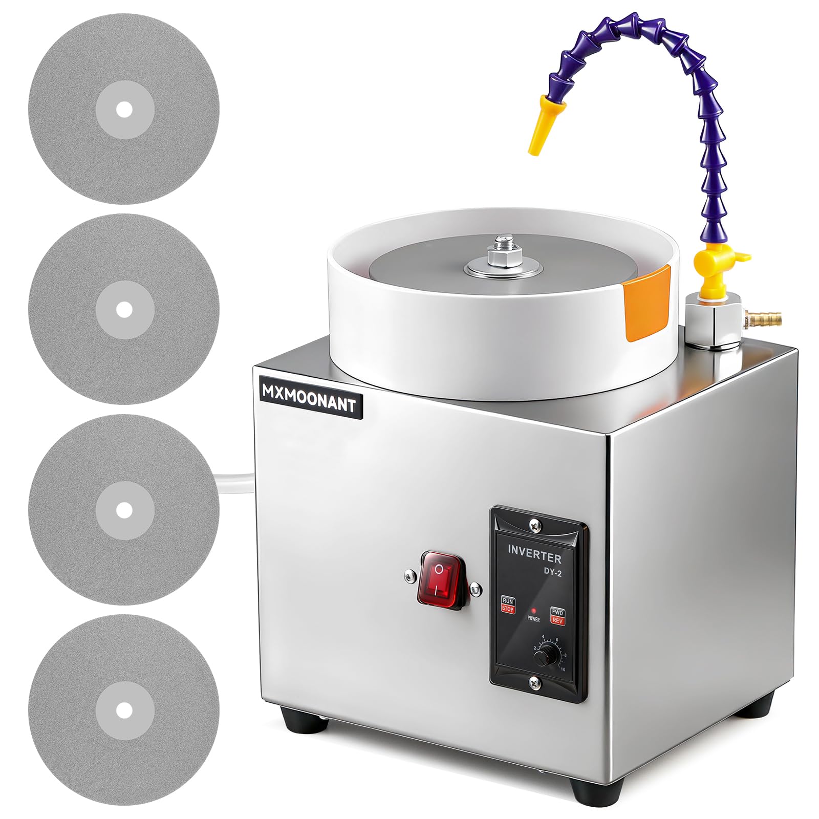 Mxmoonant 6-Zoll-Flachschleifmaschine 2980 U/min mit 5 Schleifscheiben, einstellbare Richtung und Geschwindigkeit, ideal für Edelsteine