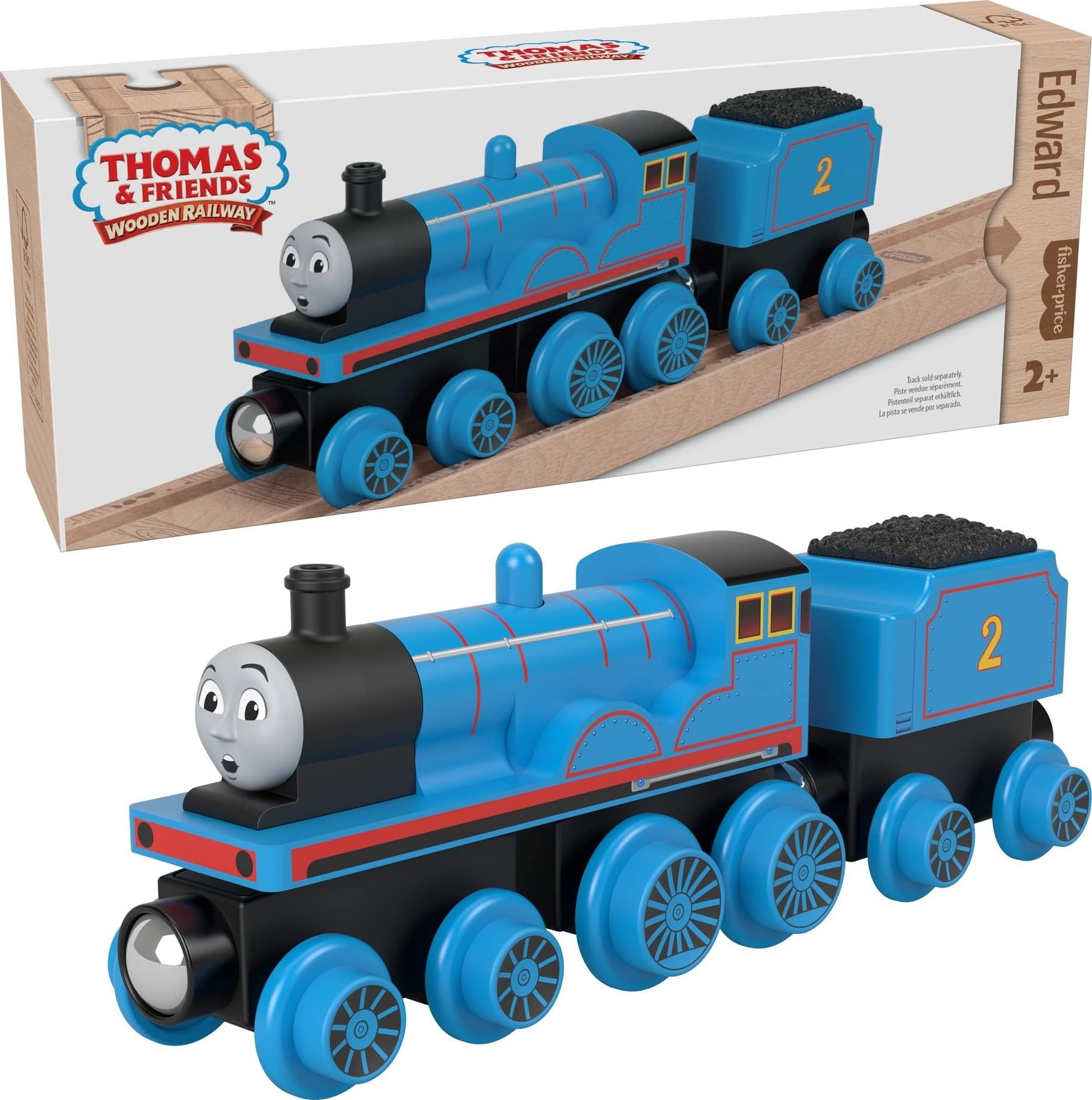 THOMAS & FRIENDSWooden Railway Toy Train Edward Push-Along Wood Engine & Coal Car for Toddlers & Preschool Kids Ages 2+ Years (Amazon Exclusive)