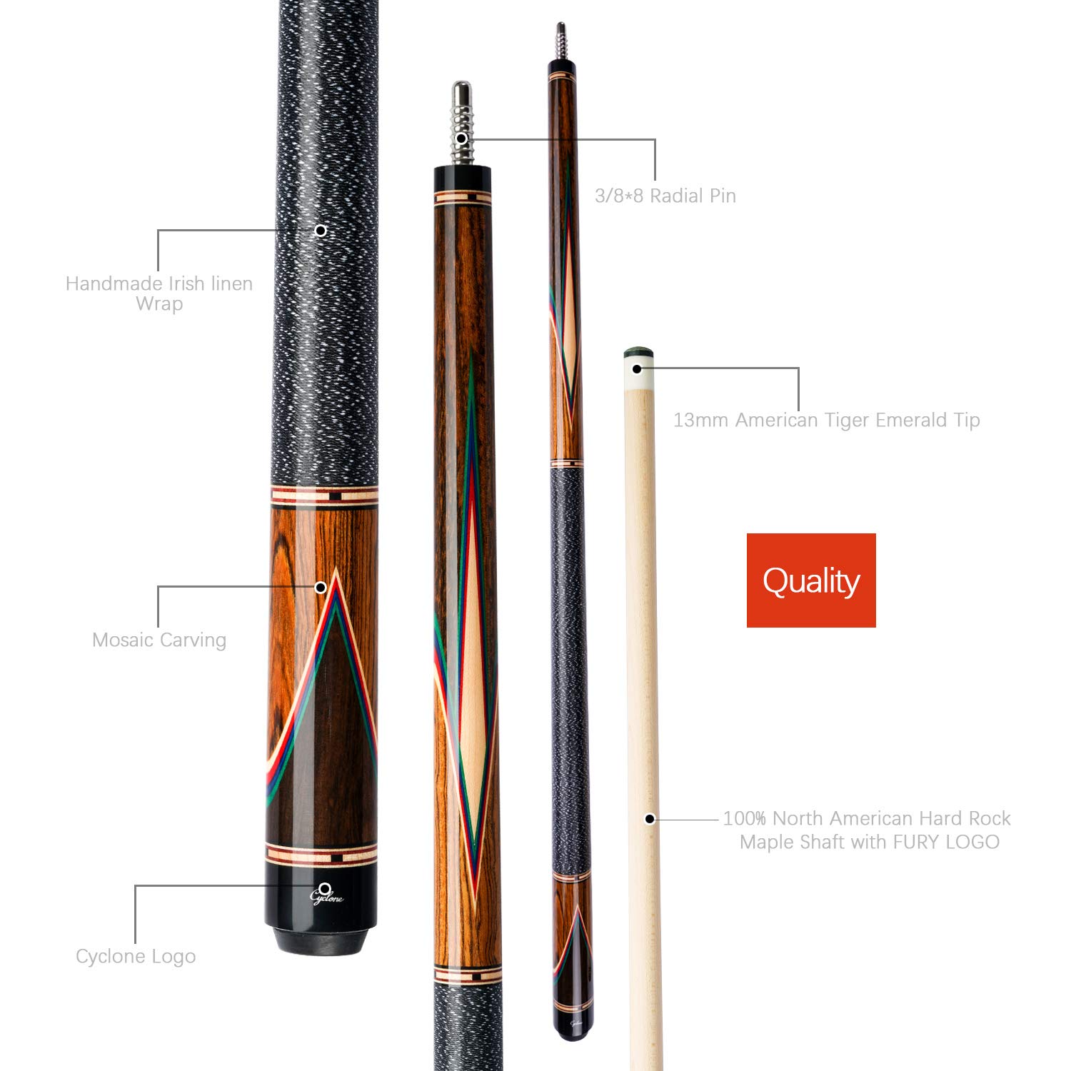Queue De Billard Teekerwang 58 Pouces – Bois D'Érable Canadien – 13mm – 19/20 Oz – Gant Et Sac Inclus - 7