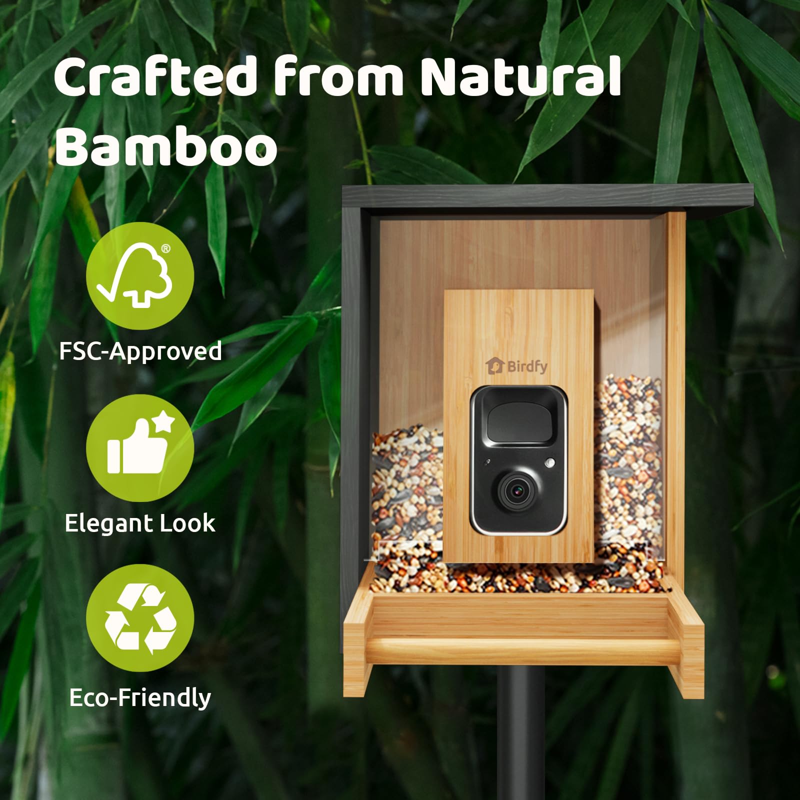 NETVUE by Birdfy Vogelfutterhaus mit Kamera, Solarbetrieb Bambus WLAN Vogelfutterstation, KI-Vogelidentifikation, Automatische Videoaufnahme, Vogelbenachrichtigung, Vogelhaus mit Kamera
