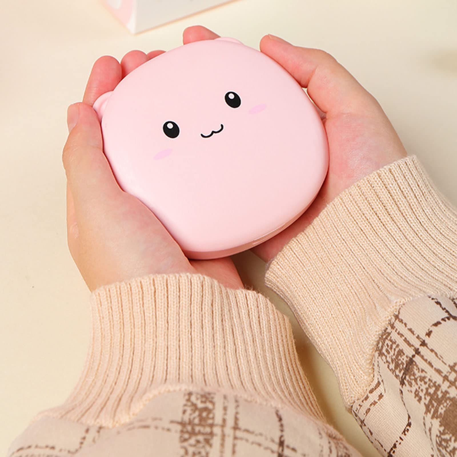 3 en 1 Chauffe-Mains Rechargeables, Batterie Externe 1800mAh avec Miroir de Maquillage LED, Meilleurs Cadeaux d'hiver,Rose,1800mAh