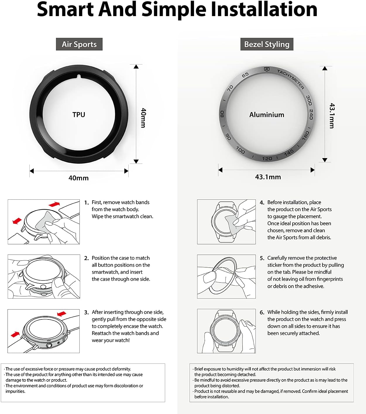 Ringke [Air Sports + Bezel Styling] Compatible with Samsung Galaxy Watch 4 40mm, Flexible Shockproof TPU Case with Adhesive Aluminum Frame Ring Cover - Black / 10