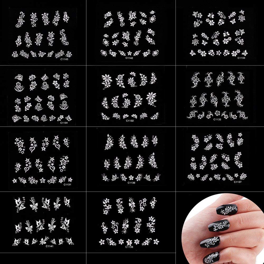 MAKARTT50 Sheets 3D Nail Decals Tip Nail Art Sticker Mix Color Self-adhesive Flower Decal Decoration