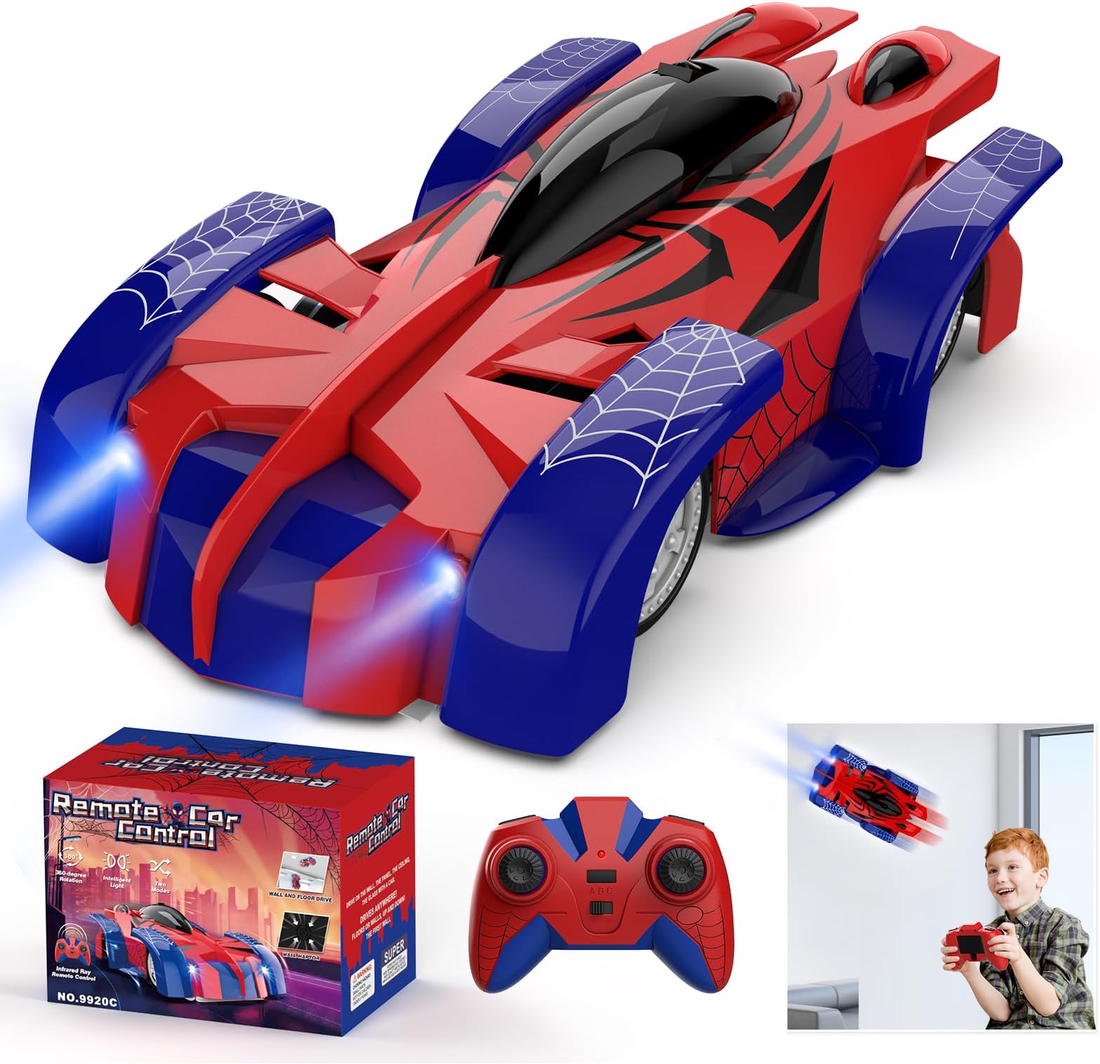 Wall Climbing Remote Control Car, 360° Rotating RC Stunt Car with Headlight, Rechargeable RC Car Toys for 3 4 5 6 7 8-12 Year Old Boys Girls Kids