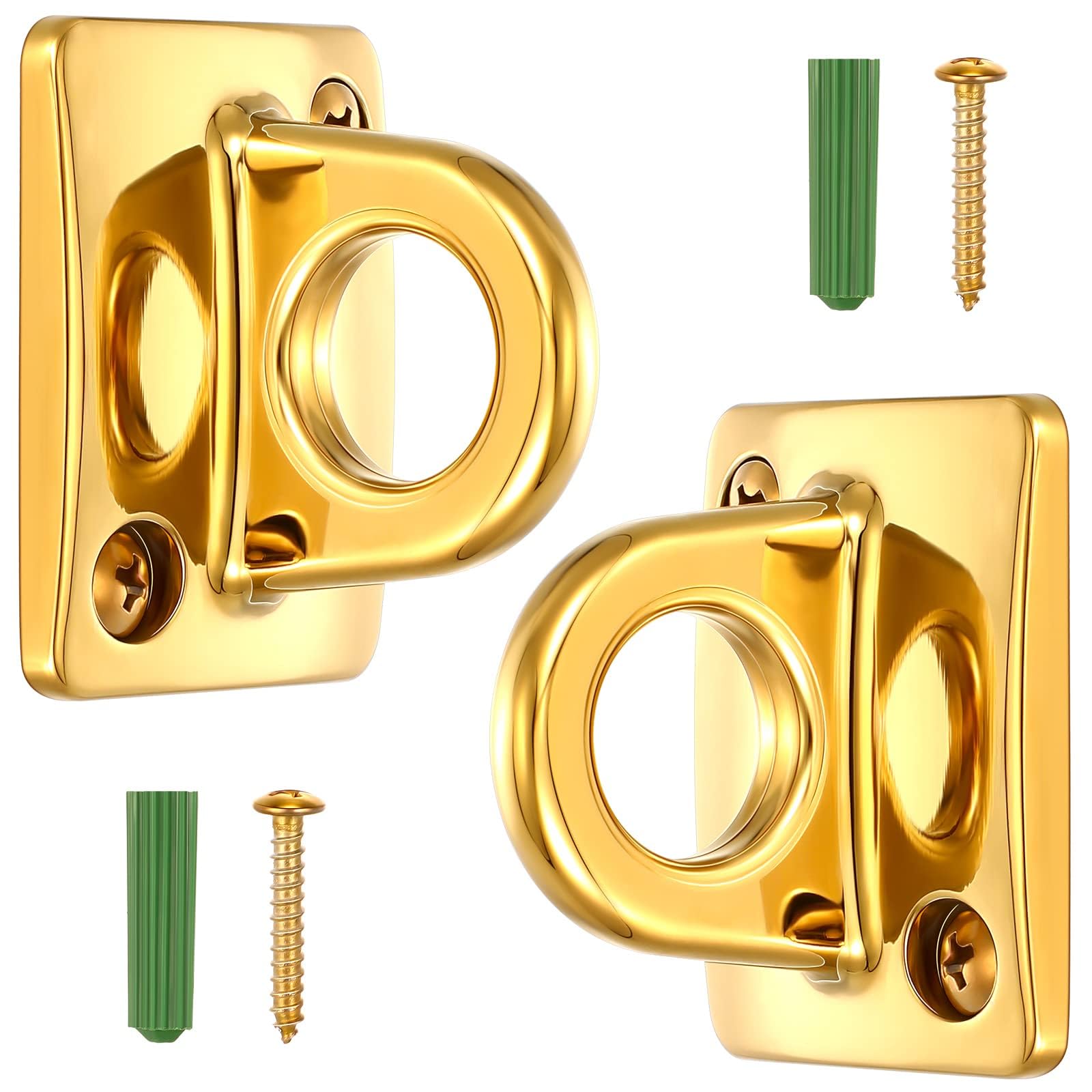 2 Pcs Gold Large Loop Wall Plate Metal Post, Queue Line Barrier Hanging Circle Hook, Rope Safety Barriers for Movie Theaters Grand Openings Auto Shows Hotels Velvet Stanchion VIP Rope Crowd Control