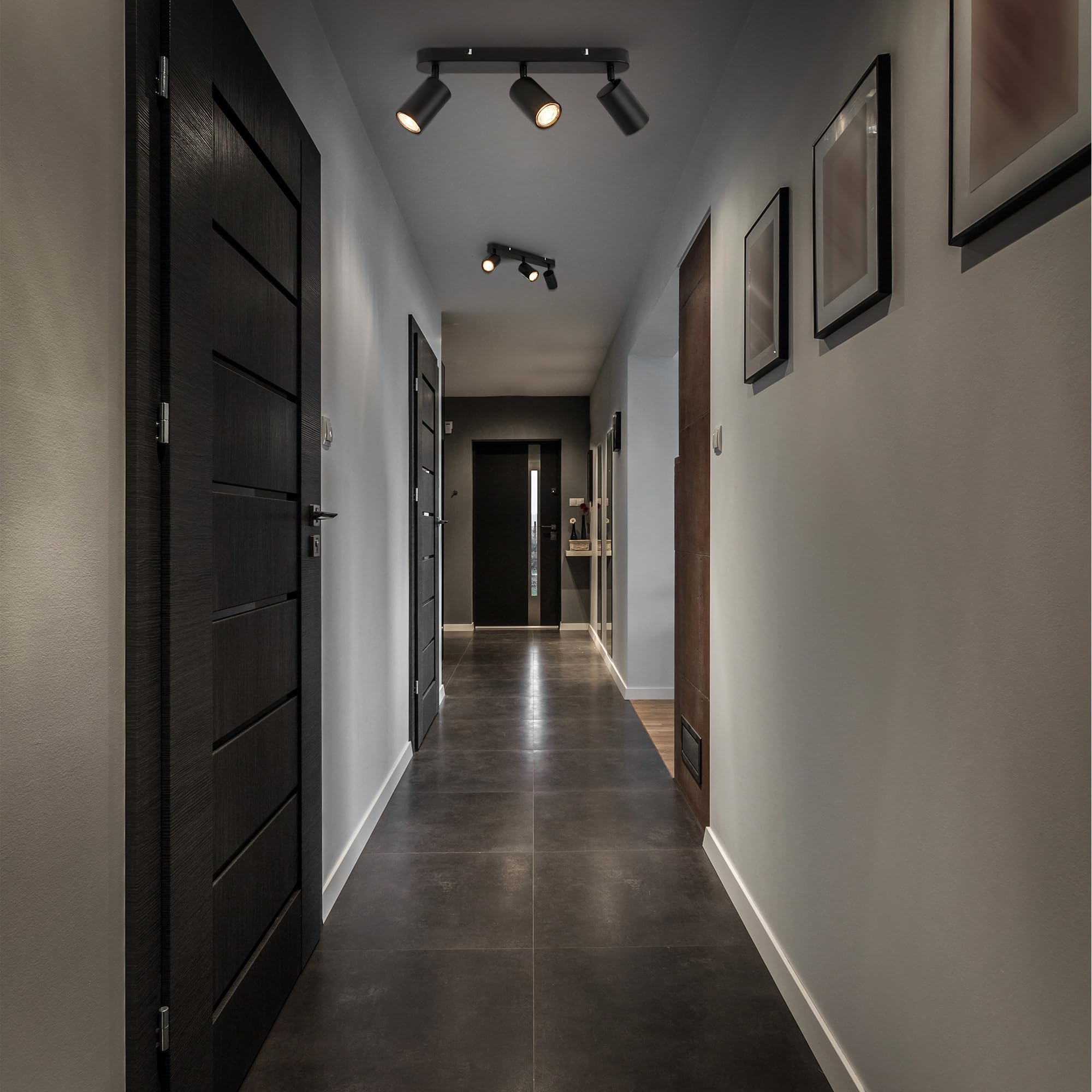 B.K.Licht - Lámpara de techo 3 luces, Metal Negro, GU10 máx 3x9W, 60x90x390mm, Sin Bombillas, IP20, Diseño Industrial, Iluminación Interior Ajustable