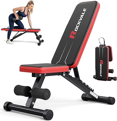 Rockvale Hantelbank Klappbar 300KG, Verstellbare Trainingsbank 95% Vormontiert, 9-fach Rückenlehne, Kompakte Fitnessbank, 1-Sekunde Faltbar für Zuhause