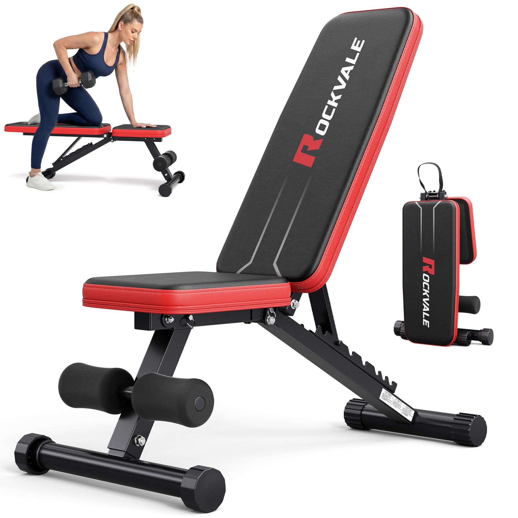 Rockvale Hantelbank Klappbar 300KG, Verstellbare Trainingsbank 95% Vormontiert, 9-fach Rückenlehne, Kompakte Fitnessbank, 1-Sekunde Faltbar für Zuhause